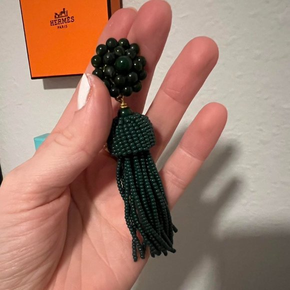 green beaded tassle earrings - Picture 2 of 2